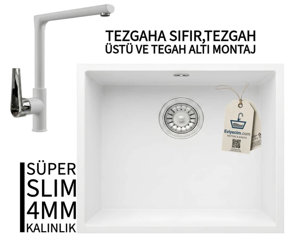 RealStone Steep 50 Beyaz Granit Evye & Vesta Beyaz Uyumlu Batarya Seti ürün görseli 1