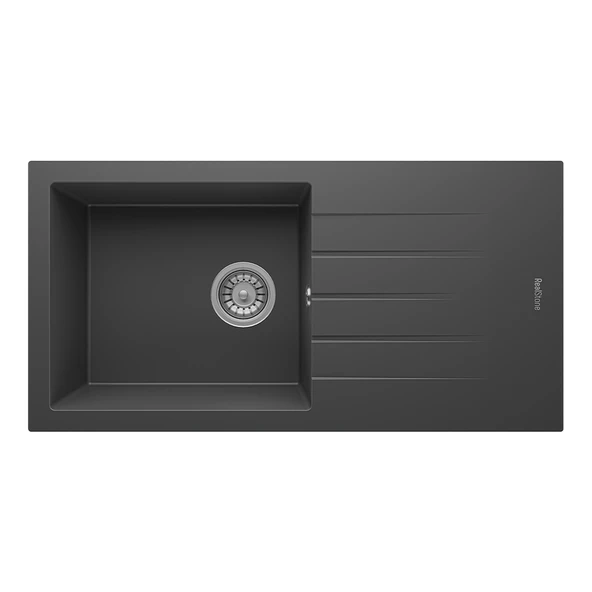 RealStone Assos 86 XL P011 Granit Evye 860x435 mm Tek Göz Damlalıklı Mutfak Evyesi - RealStone P011 Assos 86 XL Antrasit ürün görseli 1