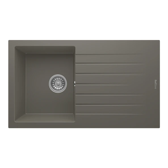RealStone Troya 86 P004 Granit Evye 860x500 mm Tek Göz Damlalıklı Mutfak Evyesi - RealStone P004 Troya 86 Gri ürün görseli 1