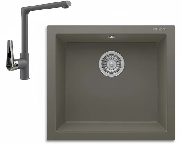 Realstone Gordion 52 Granit Eviye ve Vesta Batarya Seti - 520x470 mm - Gri ürün görseli 1