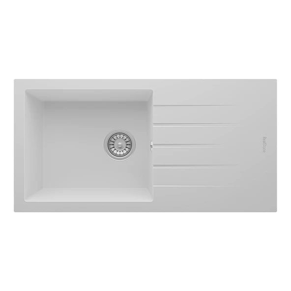RealStone Assos 86 XL P011 Granit Evye 860x435 mm Tek Göz Damlalıklı Mutfak Evyesi - RealStone P011 Assos 86 XL Beyaz ürün görseli 1