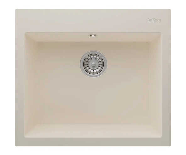 RealStone Didyma 60 K002 Granit Evye 600x530 mm Tek Göz Mutfak Evyesi - RealStone K002 Didyma 60 Krem ürün görseli 1