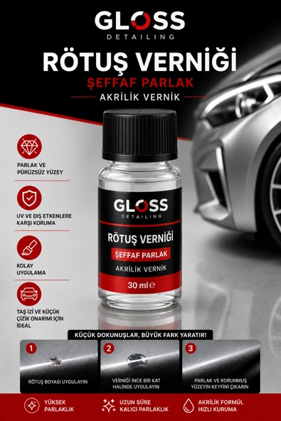 RÖTUŞ BOYASI VERNİĞİ,ŞEFFAF PARLAK AKRİLİK VERNİK - Kendinden Fırçalı Kutuda 30 Ml. ürün görseli 1