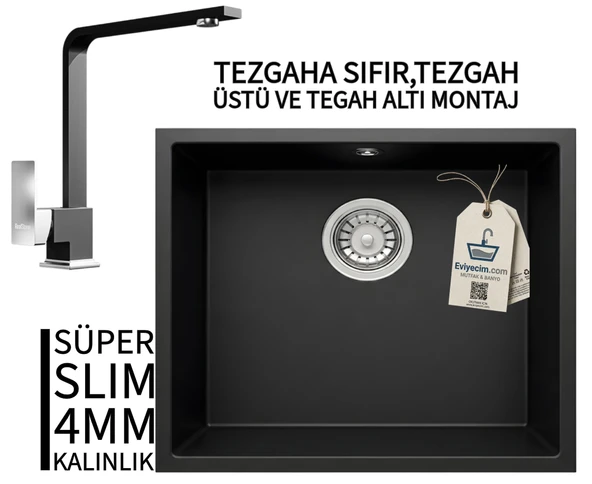 RealStone Steep 50 Siyah Granit Evye & Göksu Siyah Uyumlu Batarya Seti ürün görseli 1