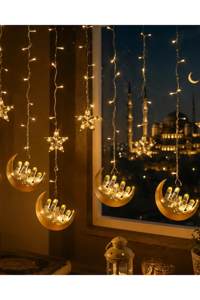 Hilal Yıldız LED Ramazan Işığı 3 Metre Dekoratif Perde Aydınlatması ürün görseli 1