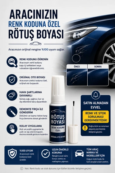 Aracınızın Renk Koduna Özel Rötuş Boyası- ( Satın Almadan Evvel Mutlaka Renk Kodunu Sorunuz ) ürün görseli 1