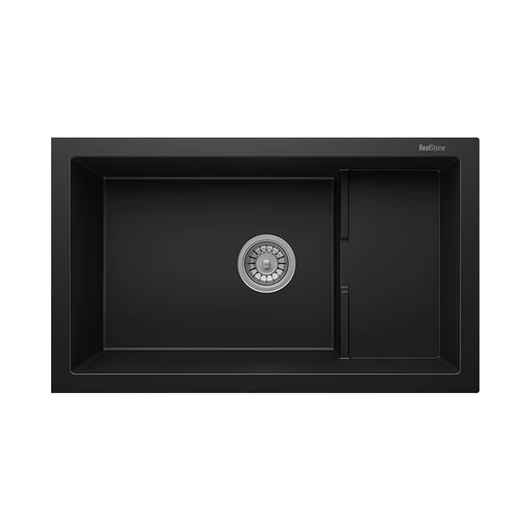 RealStone Patara P017 Granit Evye 770x460 mm Tek Göz Mutfak Evyesi - RealStone P017 Patara Siyah ürün görseli 1