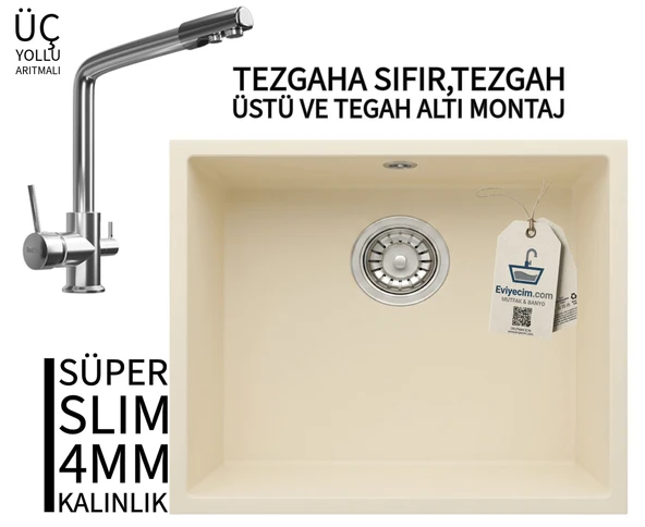 RealStone Steep 50 Krem Granit Evye & Abant Krom Batarya Seti ürün görseli 1