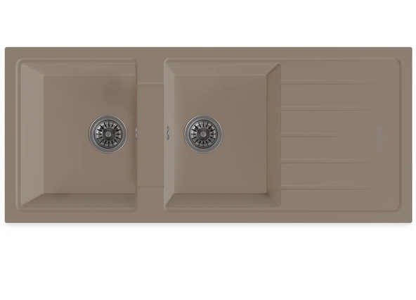RealStone Esila P021 Damlalıklı Granit Evye 1160x500 mm Çift Göz Mutfak Evyesi - RealStone P021 Esila Cappuccino ürün görseli 1