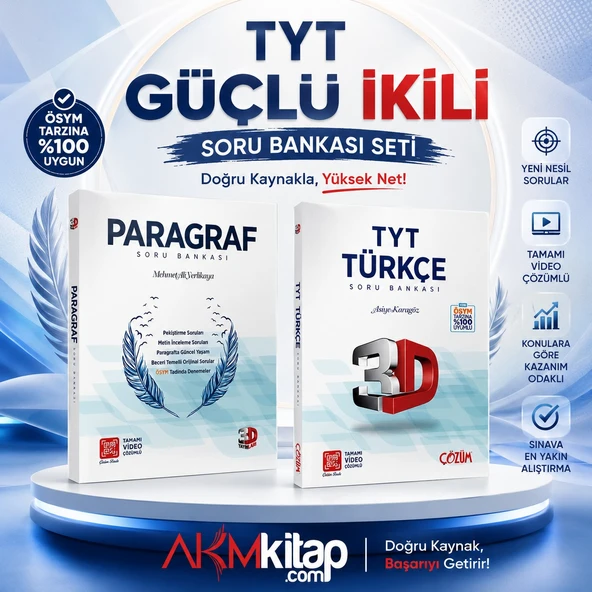 3D TYT Türkçe ve Paragraf Soru Bankası Seti 2 Kitap ürün görseli 1