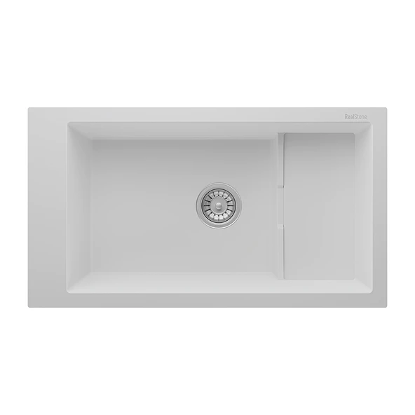 RealStone Knidos P023 Granit Evye 825x460 mm Tek Göz Mutfak Evyesi - RealStone P023 Knidos Beyaz ürün görseli 1