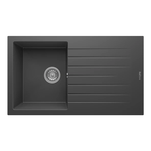 RealStone Troya 86 P004 Granit Evye 860x500 mm Tek Göz Damlalıklı Mutfak Evyesi - RealStone P004 Troya 86 Antrasit ürün görseli 1