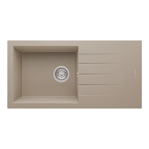 RealStone Assos 86 XL P011 Granit Evye 860x435 mm Tek Göz Damlalıklı Mutfak Evyesi - RealStone P011 Assos 86 XL Cappuccino ürün görseli 1