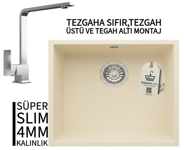 RealStone Steep 50 Krem Granit Evye & Göksu Krom Batarya Seti ürün görseli 1