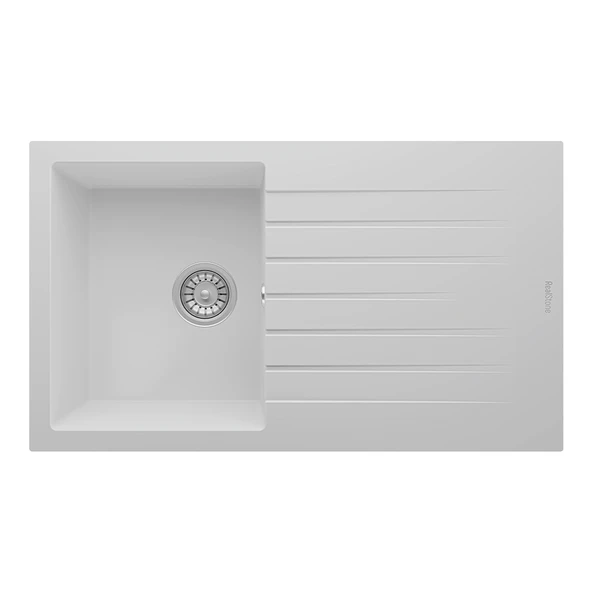 RealStone Troya 86 P004 Granit Evye 860x500 mm Tek Göz Damlalıklı Mutfak Evyesi - RealStone P004 Troya 86 Beyaz ürün görseli 1