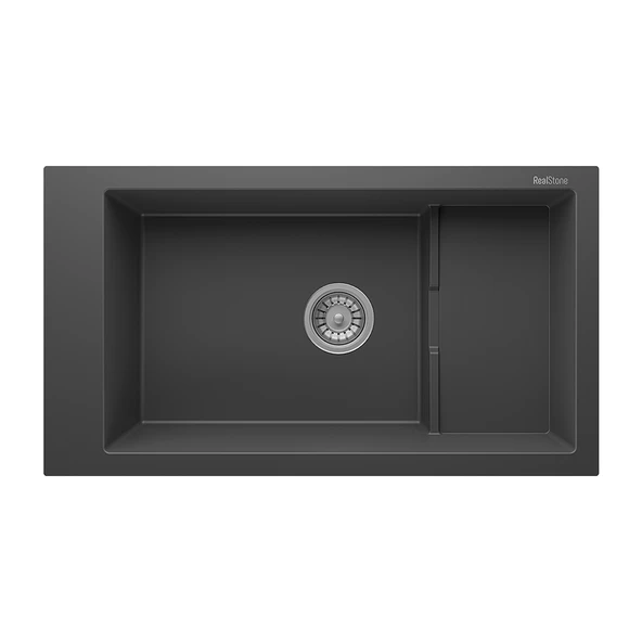 RealStone Knidos P023 Granit Evye 825x460 mm Tek Göz Mutfak Evyesi - RealStone P023 Knidos Antrasit ürün görseli 1