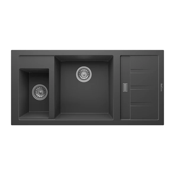 RealStone Aspendos P022 Damlalıklı Granit Evye 1000x500 mm Çift Göz Mutfak Evyesi - RealStone P022 Aspendos Antrasit ürün görseli 1
