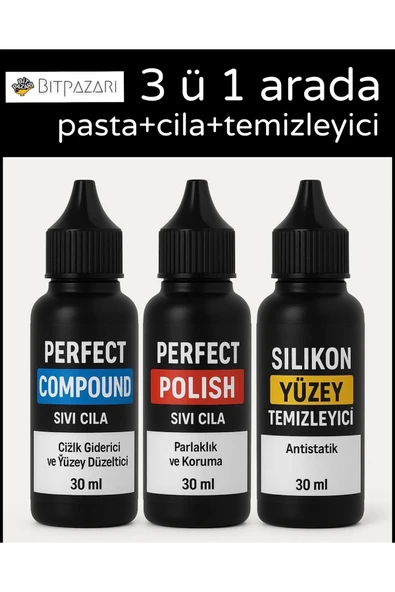 Perfect 3’lü Oto Bakım Seti – 30 ml x 3 ( Sıvı Pasta + Sıvı Cila + Silikon Yüzey Temizleyici ) ürün görseli 1