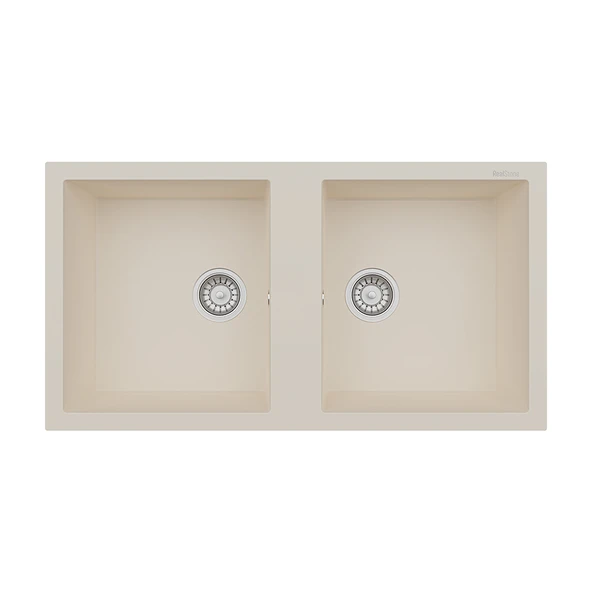 RealStone Nemrut 97 P019 Granit Evye 970x520 mm Çift Göz Damlalıksız Mutfak Evyesi - RealStone p019 Nemrut Krem ürün görseli 1