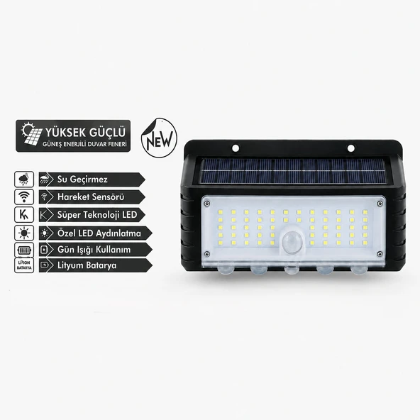 44 Led Güneş Enerjili Hareket Sensörlü LED Duvar Lambası PD672 ürün görseli 1