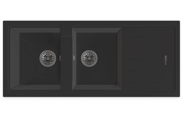 RealStone Esila P021 Damlalıklı Granit Evye 1160x500 mm Çift Göz Mutfak Evyesi - RealStone P021 Esila Siyah ürün görseli 1