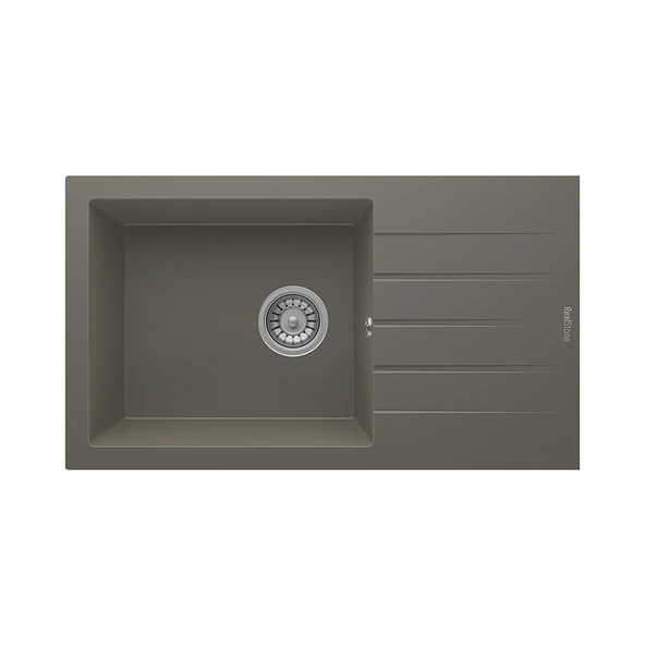 RealStone Assos 76 Xl P010 Granit Evye 760x435 mm Tek Göz Damlalıklı Mutfak Evyesi - RealStone P010 Assos 76 XL Gri ürün görseli 1