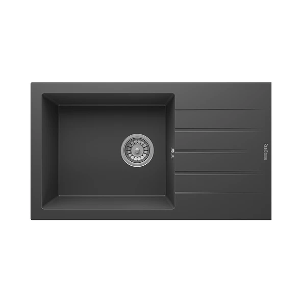 RealStone Assos 76 Xl P010 Granit Evye 760x435 mm Tek Göz Damlalıklı Mutfak Evyesi - RealStone P010 Assos 76 XL Antrasit ürün görseli 1