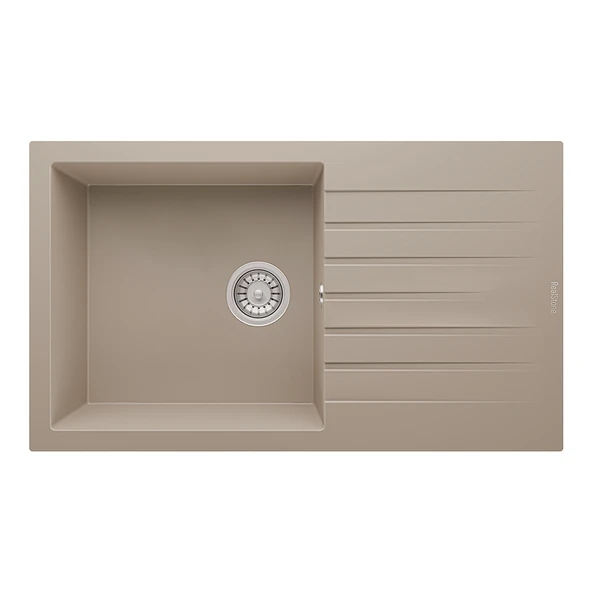 RealStone Laodikya 86 XL P014 Granit Evye 860x500 mm Tek Göz Damlalıklı Mutfak Evyesi - RealStone P014 Laodikya 86 XL Cappuccino ürün görseli 1