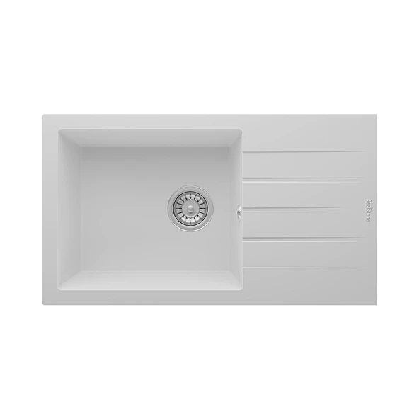 RealStone Assos 76 Xl P010 Granit Evye 760x435 mm Tek Göz Damlalıklı Mutfak Evyesi - RealStone P010 Assos 76 XL Beyaz ürün görseli 1