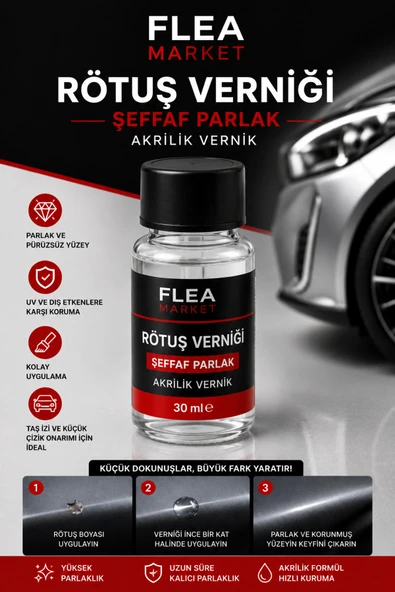 RÖTUŞ BOYASI VERNİĞİ, ŞEFFAF PARLAK AKRİLİK VERNİK - Fırça + Vernik Set 30 Ml. ürün görseli 1
