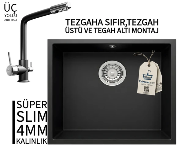 RealStone Steep 50 Siyah Granit Evye & Abant Siyah Uyumlu Batarya Seti ürün görseli 1