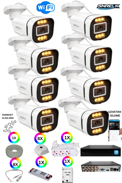Snrelk Gece Renkli Full Hd Yeni Nesil Warm Led Su Geçirmez Kasa Güvenlik Kamera Set ürün görseli 1