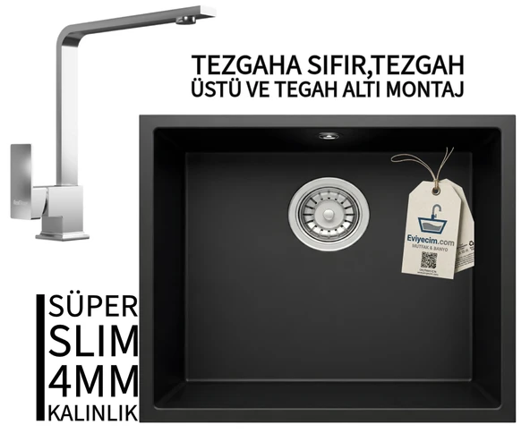 RealStone Steep 50 Siyah Granit Evye & Göksu Krom Batarya Seti ürün görseli 1