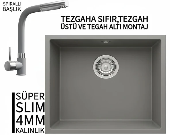 RealStone Steep 50 Gri Granit Evye & Sümela Gri Uyumlu Batarya Seti ürün görseli 1
