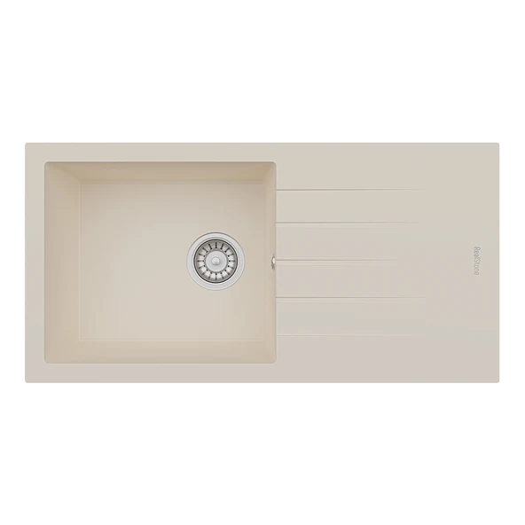 RealStone Assos 86 XL P011 Granit Evye 860x435 mm Tek Göz Damlalıklı Mutfak Evyesi - RealStone P011 Assos 86 XL Krem ürün görseli 1