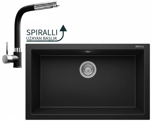 Realstone Gordion 77 & Sümela Spiralli Batarya Premium Mutfak Seti - Siyah ürün görseli 1
