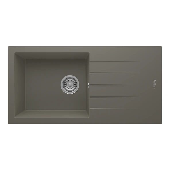 RealStone Assos 86 XL P011 Granit Evye 860x435 mm Tek Göz Damlalıklı Mutfak Evyesi - RealStone P011 Assos 86 XL Gri ürün görseli 1