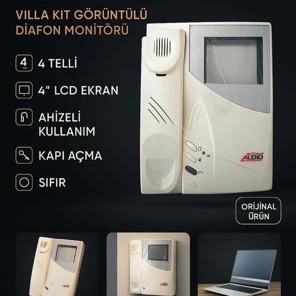 AUDIO 001650 GTY304F 4 Telli Villa Kit Görüntülü Diafon Monitörü 4” Ahizeli ürün görseli 1