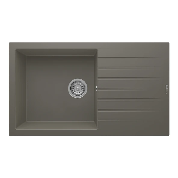RealStone Laodikya 86 XL P014 Granit Evye 860x500 mm Tek Göz Damlalıklı Mutfak Evyesi - RealStone P014 Laodikya 86 XL Gri ürün görseli 1