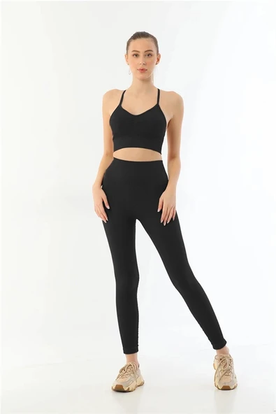 kapsulavm Kahve MI Emay 3921 Soft Seamless Ripli Tayt Yoga Takımı ürün görseli 1