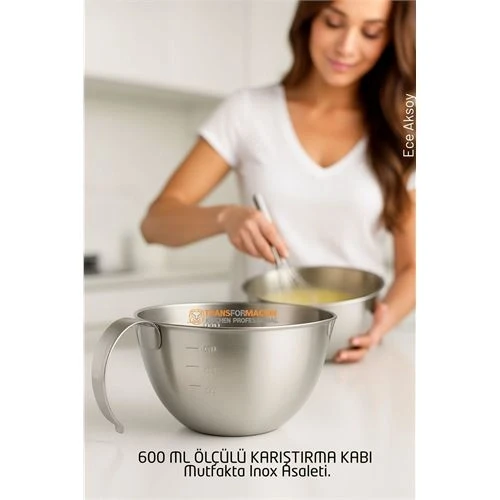 Inox Çelik Profesyonel Ölçülü arıştırma Kabı -600 ml Sos & Hazırlık Şefi Serisi ürün görseli 1