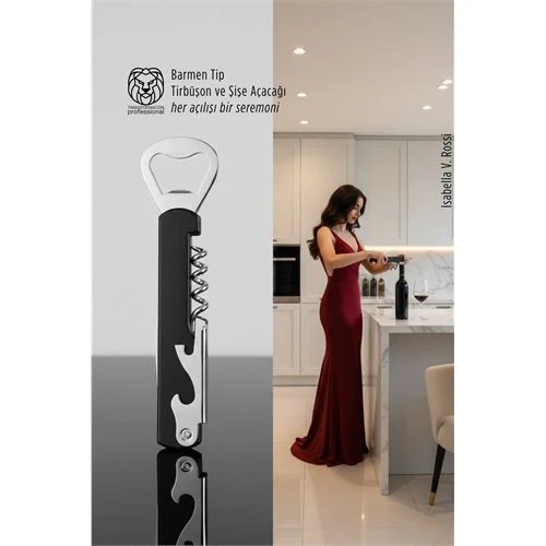 Barmen Tip Çelik Profesyonel Tirbüşon ve Şişe Açacağı Kombine Set 722723 ürün görseli 1