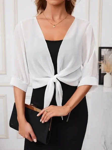 Kadın Truvakar Kol önden Bağlamalı Kısa şifon Bolero Ceket ürün görseli 1