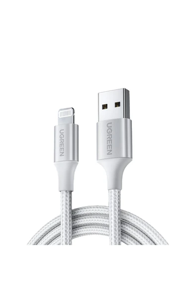 UGREEN USB-A Lightning Örgülü MFi Sertifikalı Hızlı Şarj Kablosu 1M Gümüş ürün görseli 1