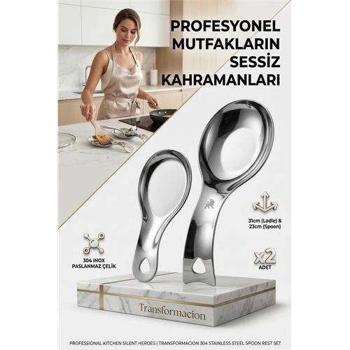 Inox Paslanmaz Çelik Kaşık & Kepçe Altlığı Seti (2 Adet, Büyük-Küçük Boy) 723141 ürün görseli 1