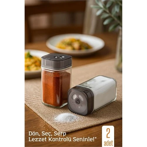 Cam Tuzluk Baharatlık – 360° Döner Kapaklı | 3 Delik Tipiyle Ayarlanabilir Akış   2 ADET 722179 ürün görseli 1