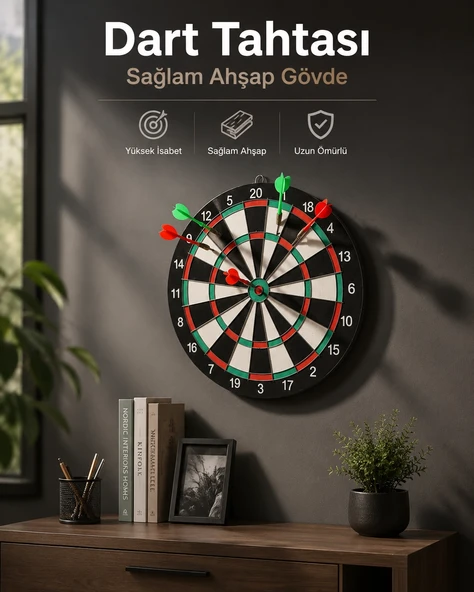 Duvara Monte Sağlam Ahşap Gövdeli Dart Tahtası Ev ve Oyun Alanları İçin 17 İnç ürün görseli 1