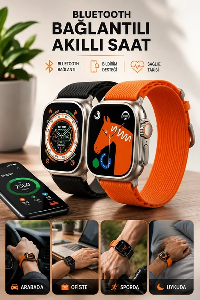 Bluetooth Bağlantılı 49MM Dokunmatik Akıllı Saat Sağlık ve Spor Takip Özellikli ürün görseli 1