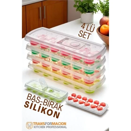 Buz Kalıbı - Bas-Bırak Kapaklı Silikon Buz Kalıbı 4 lü SET 721815 ürün görseli 1
