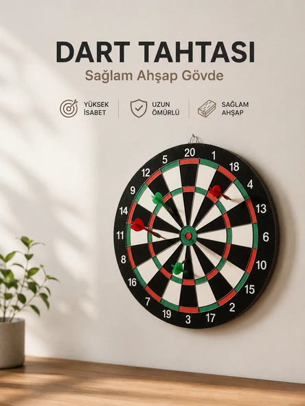 Evde, Ofiste ve Oyun Alanlarında Kullanıma Uygun Sağlam Ahşap Gövdeli Dart Tahtası ürün görseli 1